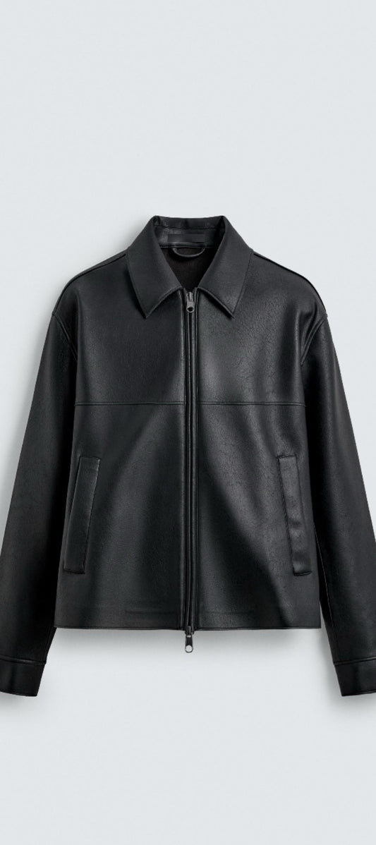 Giacca in Similpelle con Zip – Nero