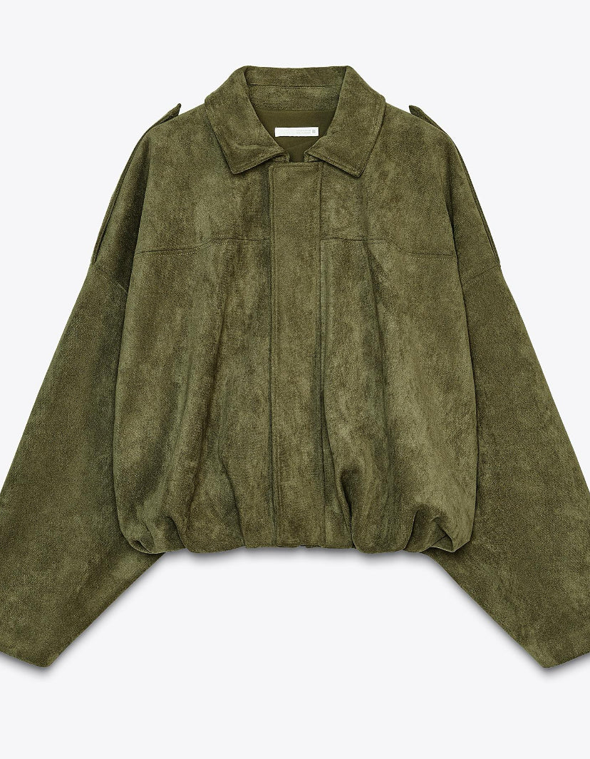 Giacca Effetto Scamosciato Verde Oliva