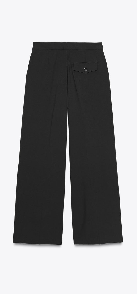 Pantaloni Neri a Gamba Larga con Dettaglio Taschino