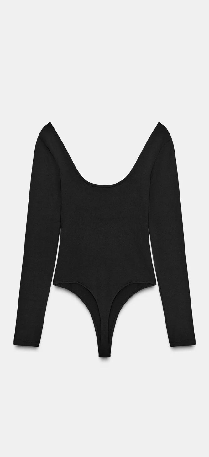 Body Nero Scollo Profondo Manica Lunga