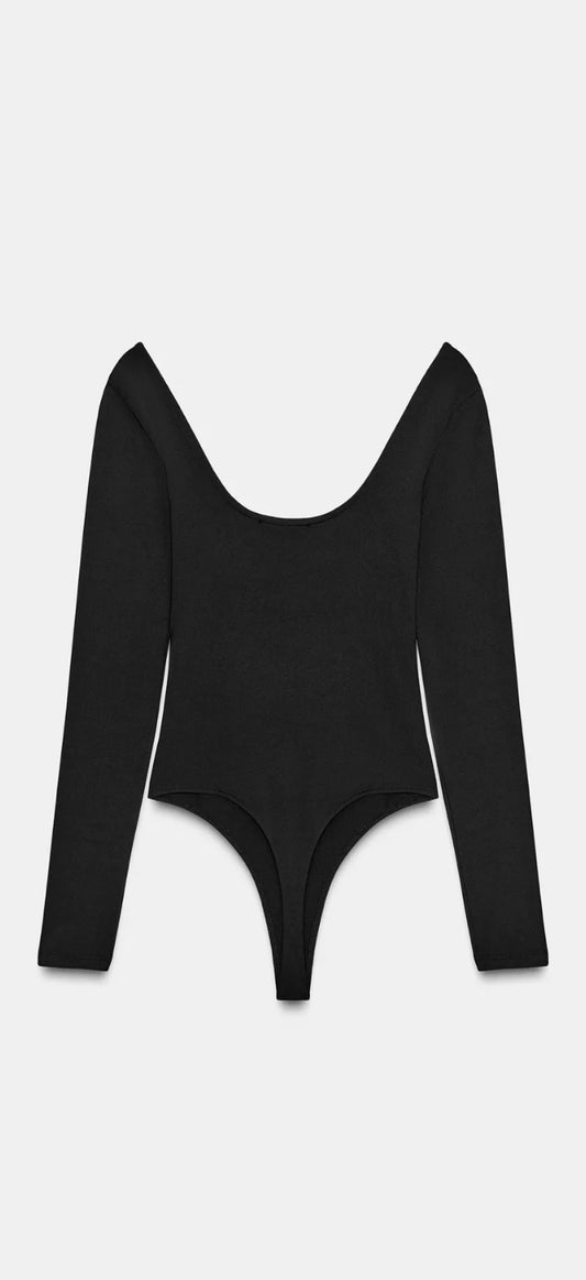 Body Nero Scollo Profondo Manica Lunga