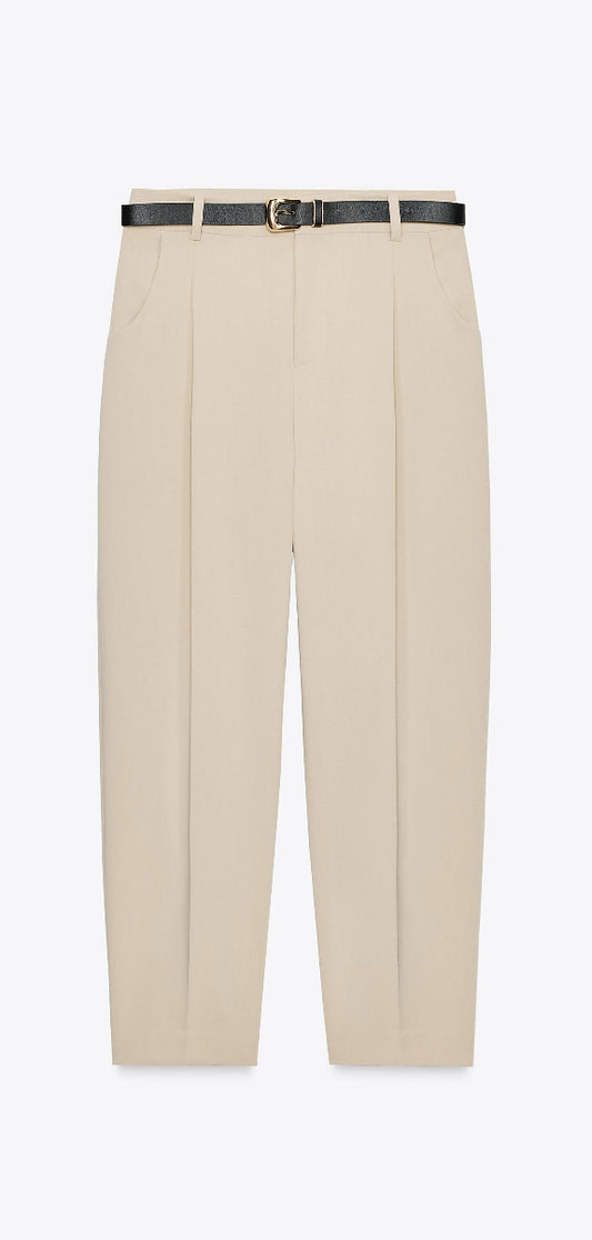 Pantaloni Beige con Cintura