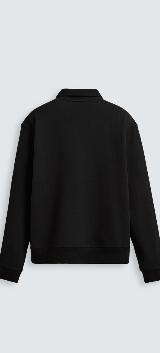 Felpa Nera con Mezza Zip e Colletto