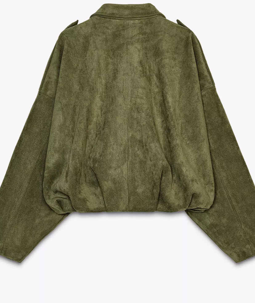 Giacca Effetto Scamosciato Verde Oliva