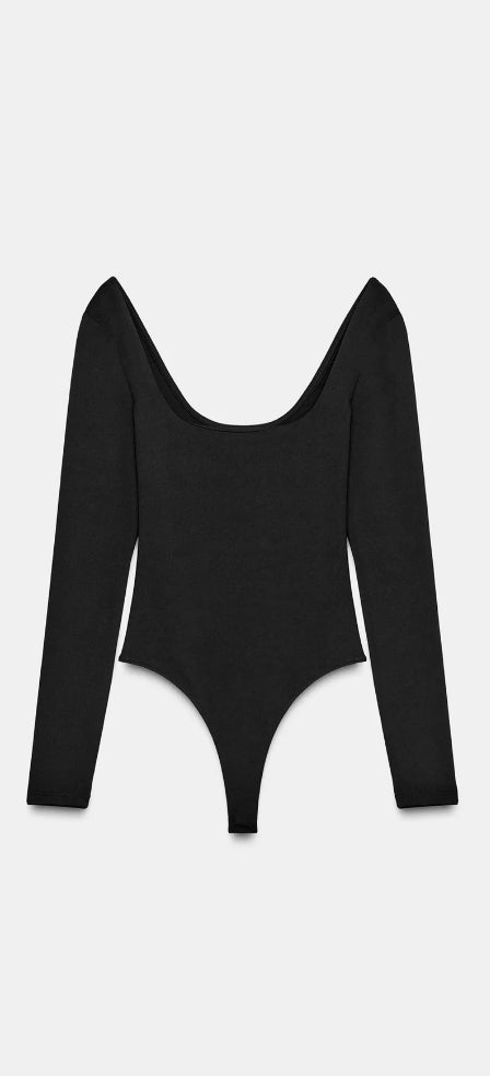 Body Nero Scollo Profondo Manica Lunga