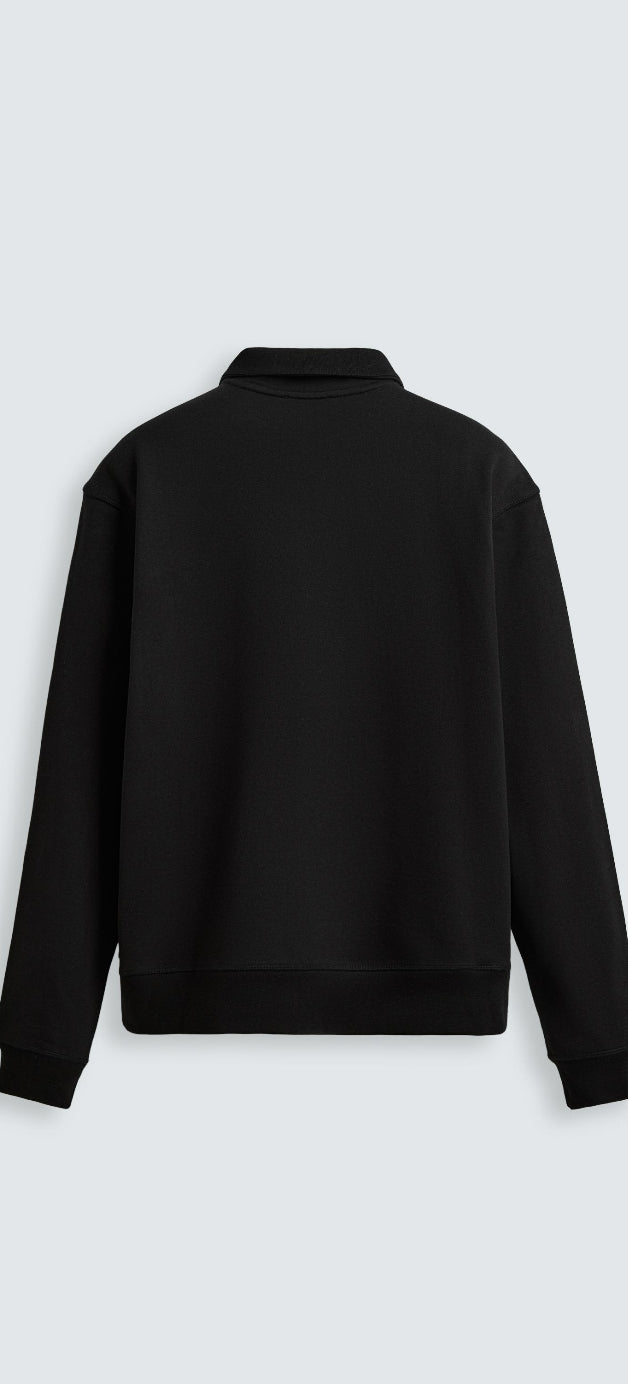 Felpa Nera con Mezza Zip e Colletto