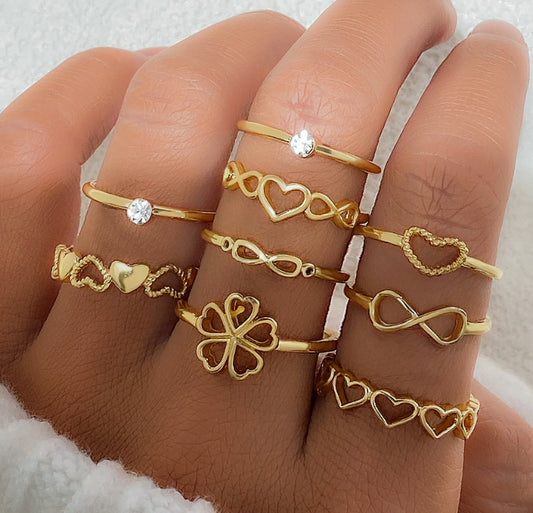 Set Anelli Dorati Cuori & Infinity