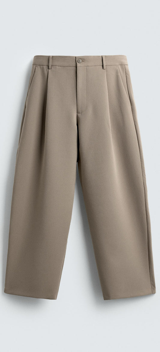 Pantaloni Beige Eleganti a Gamba Larga